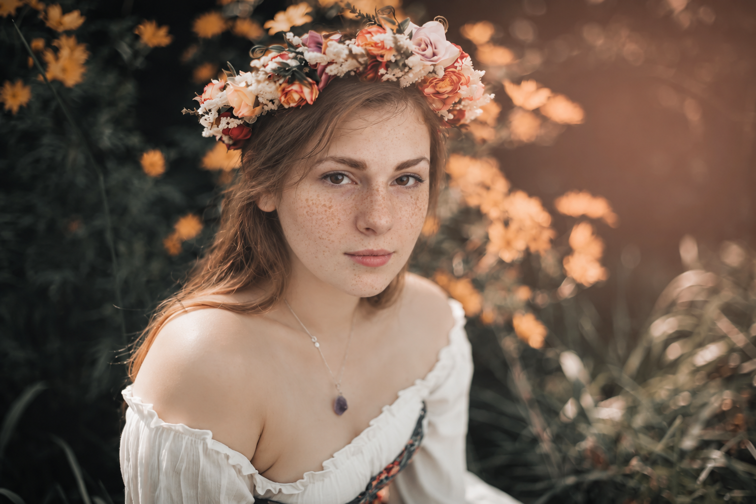 Nell wearing a flower crown